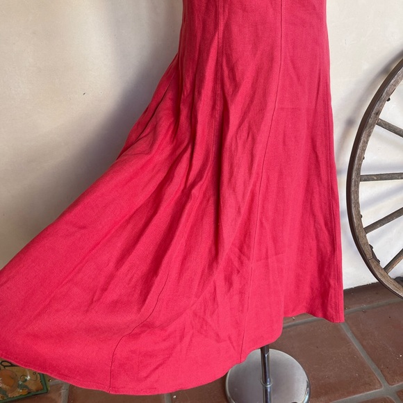 RALPH LAUREN Dress Cranberry Red 100% Linen Pockets Navy Lace-Up Zipper Sz 8 NEW - Picture 14 of 15